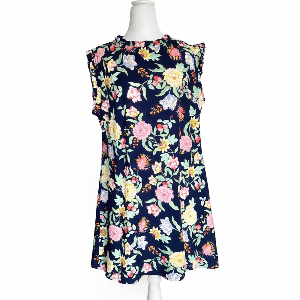 Tommy Hilfiger Floral Print Ruffle‎ Neck Shift Dress Sleeveless Size 14